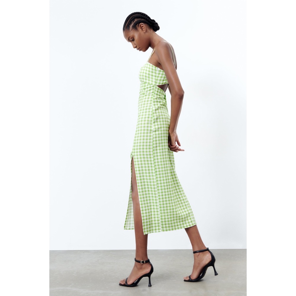 Zara Linen Blend Gingham Midi Dress Size XL - Picture 3 of 3